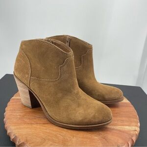 Lucky Brand Eller Western Bootie tan suede heel Sz 10